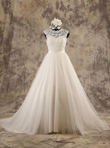 A-line Classic Wedding Dress,High Neck Wedding Dress,WD00580