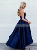 A line High Low Prom Dress,Dark Navy Homecoming Dress,Sweetheart Taffeta Prom Dress PD00003