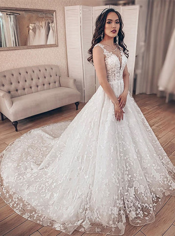 A-line Lace Bridal Gown,Princess Wedding Dress,WD00639
