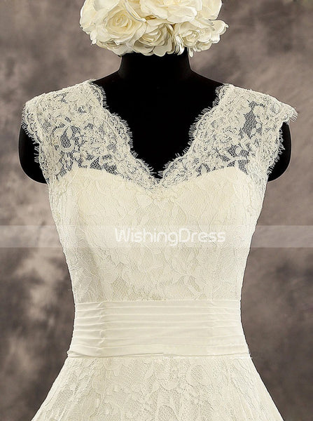 A-line Lace Wedding Dress with V Neckline,Modest Wedding Gown,WD00526