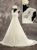 A-line Lace Wedding Dress with V Neckline,Modest Wedding Gown,WD00526