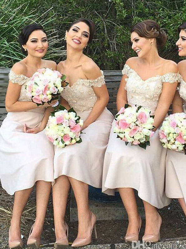A-line Off the Shoulder Bridesmaid Dress,Ivory Bridesmaid Dress,Short