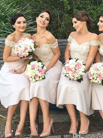 A-line Off the Shoulder Bridesmaid Dress,Ivory Bridesmaid Dress,Short Satin Bridesmaid Dress,BD00056