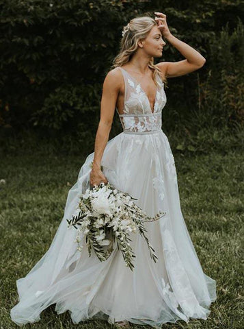 A-line Outdoor Wedding Dress,Boho Tulle Wedding Dress,WD00422