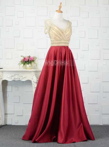 A-line Prom Dress with Beaded Bodice,Satin Evening Dress,PD00382