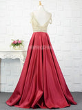 A-line Prom Dress with Beaded Bodice,Satin Evening Dress,PD00382