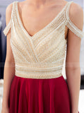 A-line Prom Dress with Beaded Bodice,Satin Evening Dress,PD00382