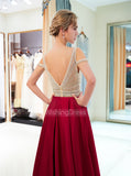 A-line Prom Dress with Beaded Bodice,Satin Evening Dress,PD00382