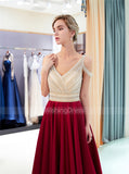 A-line Prom Dress with Beaded Bodice,Satin Evening Dress,PD00382