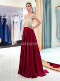 A-line Prom Dress with Beaded Bodice,Satin Evening Dress,PD00382
