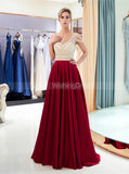 A-line Prom Dress with Beaded Bodice,Satin Evening Dress,PD00382
