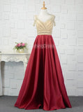 A-line Prom Dress with Beaded Bodice,Satin Evening Dress,PD00382
