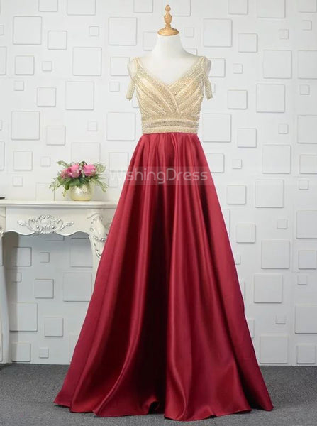 A-line Prom Dress with Beaded Bodice,Satin Evening Dress,PD00382