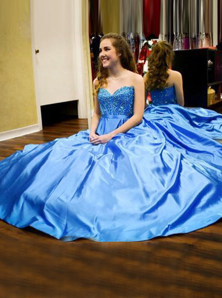 A-line Satin Floor Length Prom Dress,Beaded Sweetheart Prom Dress,Elegant Graduation Dress PD00150