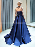A-line Satin Prom Dresses with Sleeves,High Neck Evening Dress,PD00381