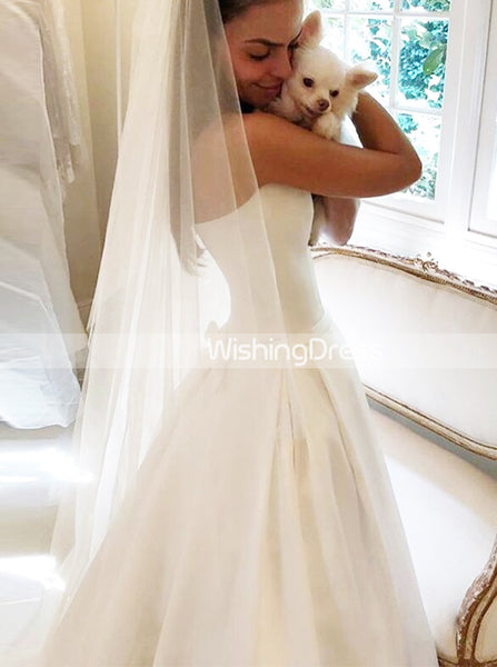 A-line Satin Wedding Dress with Pockets,Strapless Simple Wedding Gown,WD00620
