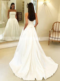 A-line Satin Wedding Dress with Pockets,Strapless Simple Wedding Gown,WD00620