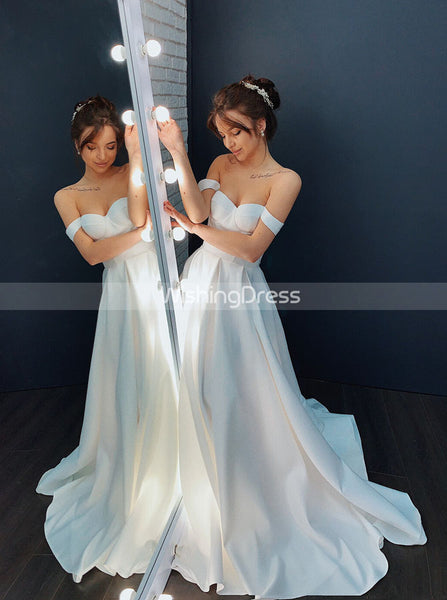 A-line Satin Wedding Dress with Straps,Simple Wedding Dress,WD00649