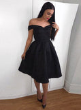 A-line Short Prom Dress,Black Off the Shoulder Homecoming Dress,A-line Satin Cocktail Dress PD00089