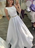 A-line Simple Wedding Dress with Removable Belt,Garden Wedding Dress,WD00608