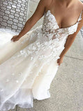 A-line Spaghetti Straps Wedding Dress,Floral Bridal Dress,WD00466