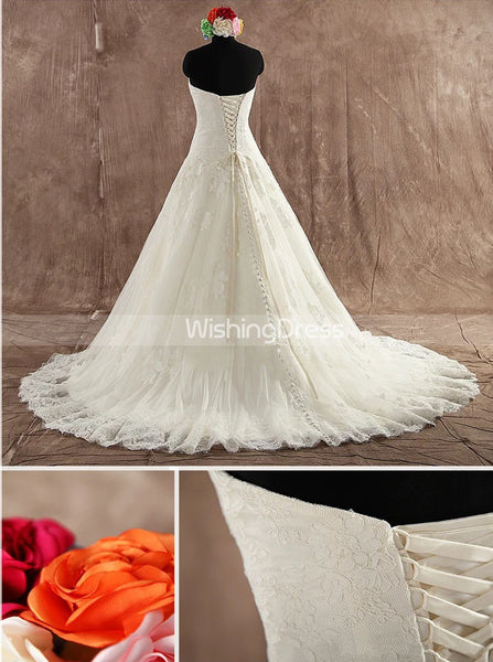 A-line Strapless Wedding Dress,Elegant Lace and Tulle Bridal Dress,WD00592