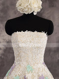A-line Strapless Wedding Reception Dress,Lace Short Outdoor Wedding Dress,WD00552