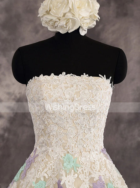A-line Strapless Wedding Reception Dress,Lace Short Outdoor Wedding Dress,WD00552