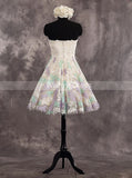 A-line Strapless Wedding Reception Dress,Lace Short Outdoor Wedding Dress,WD00552
