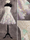 A-line Strapless Wedding Reception Dress,Lace Short Outdoor Wedding Dress,WD00552