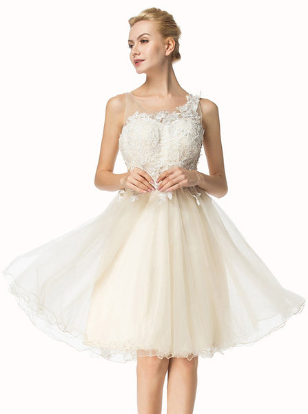 A-line Tulle Homecoming Dresses,White Homecoming Dress,Knee Length Homecoming Dress,HC00020