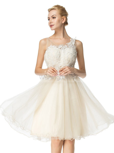 A-line Tulle Homecoming Dresses,White Homecoming Dress,Knee Length Homecoming Dress,HC00020