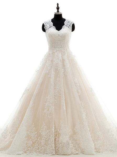 A-line Wedding Dress,Lace Wedding Dress,Charming Bridal Dress,Sexy V Neck Bridal Dress,WD00002