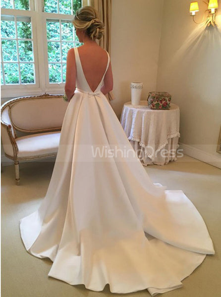 A-line Wedding Dress,Satin Modest Wedding Dress,WD00328