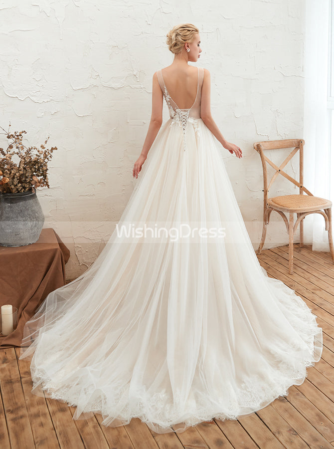 A-line Wedding Dress Tulle,Open Back Wedding Dress,WD00480, US24W / White A-line Wedding Dress Tulle,Open Back Wedding Dress,WD00480, US24W / White