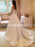 A-line Wedding Dress with Sleeves,Off the Shoulder Wedding Dress,WD00604