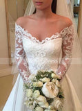 A-line Wedding Dress with Sleeves,Off the Shoulder Wedding Dress,WD00604