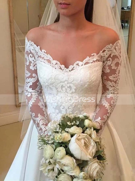 A-line Wedding Dress with Sleeves,Off the Shoulder Wedding Dress,WD00604