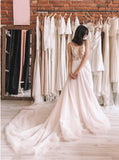 A-line Wedding Dress with Train,Boho Bridal Gown,WD00506