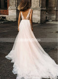 A-line Wedding Dress with Train,Boho Bridal Gown,WD00506