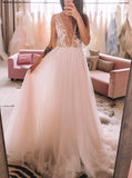 A-line Wedding Dress with Train,Boho Bridal Gown,WD00506