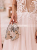 A-line Wedding Dress with Train,Boho Bridal Gown,WD00506