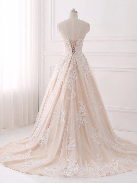 A-line Wedding Dresses,Lace Wedding Dress,Elegant Bridal Gown,Strapless Wedding Gown,WD00063