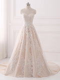 A-line Wedding Dresses,Lace Wedding Dress,Elegant Bridal Gown,Strapless Wedding Gown,WD00063