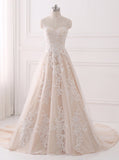 A-line Wedding Dresses,Lace Wedding Dress,Elegant Bridal Gown,Strapless Wedding Gown,WD00063
