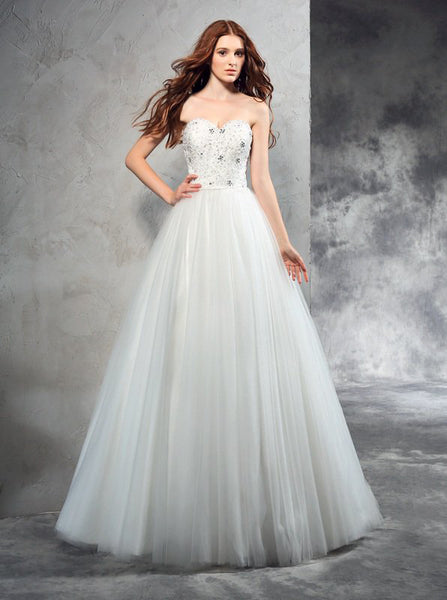 A-line Wedding Dresses,Tulle Wedding Dress,Floor Length Bridal Gown,WD00288