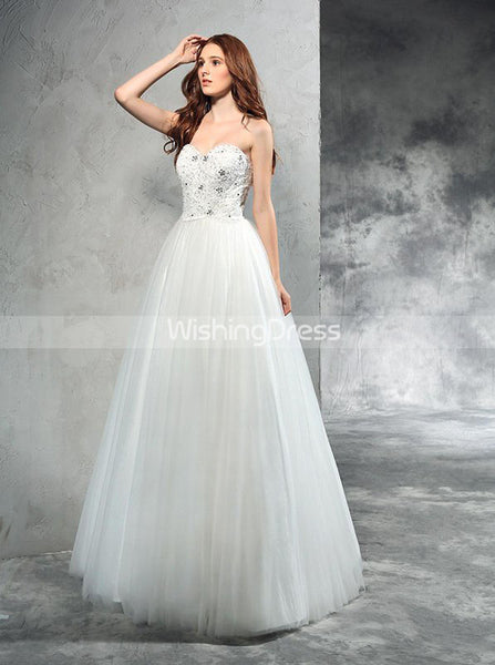 A-line Wedding Dresses,Tulle Wedding Dress,Floor Length Bridal Gown,WD00288