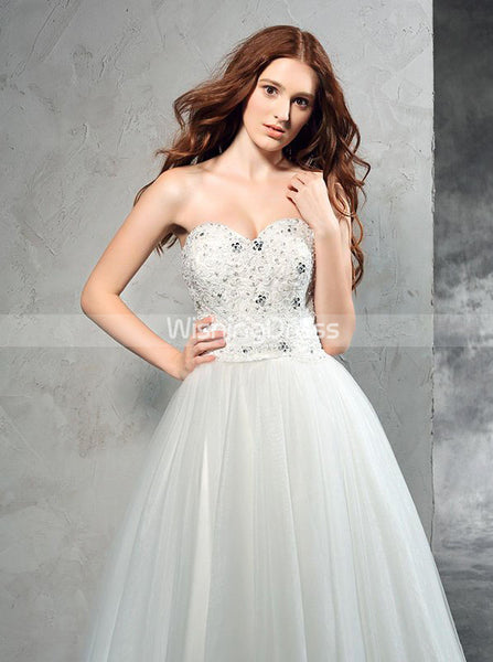 A-line Wedding Dresses,Tulle Wedding Dress,Floor Length Bridal Gown,WD00288