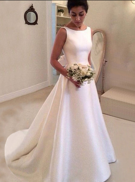 Aline Wedding Dresses,Modest Wedding Dress,Satin Wedding Dress,Open Back Wedding Dress,WD00219