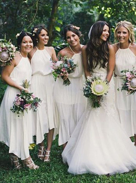 Asymmetrical Bridesmaid Dress,Bridesmaid Dress with Straps,Simple Bridesmaid Dress,BD00037